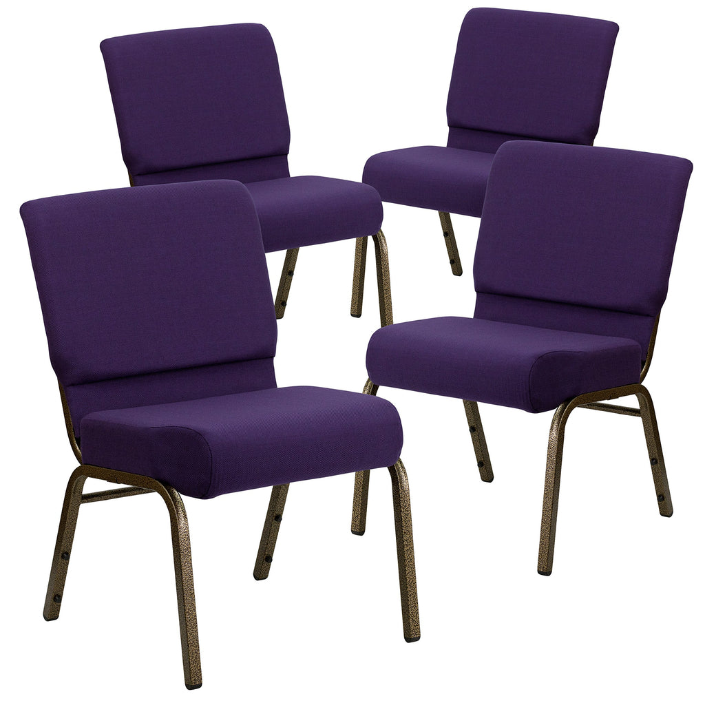 Flash Furniture 4 Pack Hercules Series 21''w Stacking Church Chair in Royal Purple Fabric - Gold Vein Frame, Set of 4, Royal Purple Fabric/gold