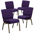 Flash Furniture 4 Pack Hercules Series 21''w Stacking Church Chair in Royal Purple Fabric - Gold Vein Frame, Set of 4, Royal Purple Fabric/gold
