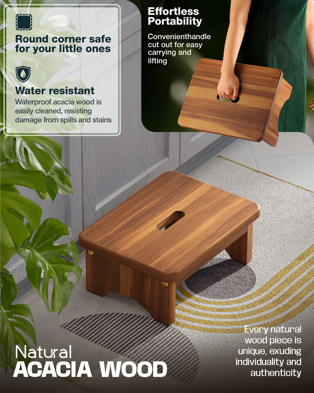 Fanatu Wooden Step Stool, 6.5'' One Step Stool for Adults, Wooden Beside Step Support with 550 Lbs Load Capacity,heavy