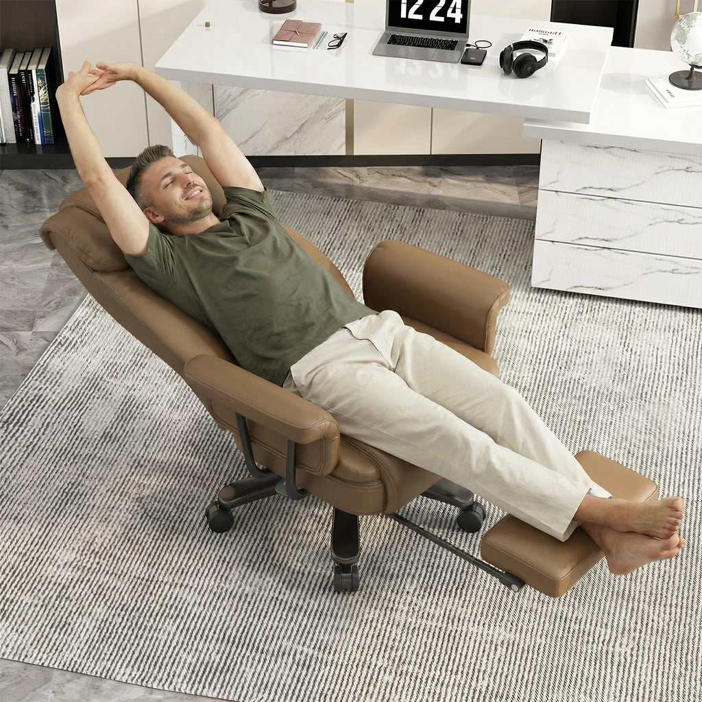 Gyi 160 Reclining Office Chair with Footrest, Big & Tall Desk Chair, Brown, Large