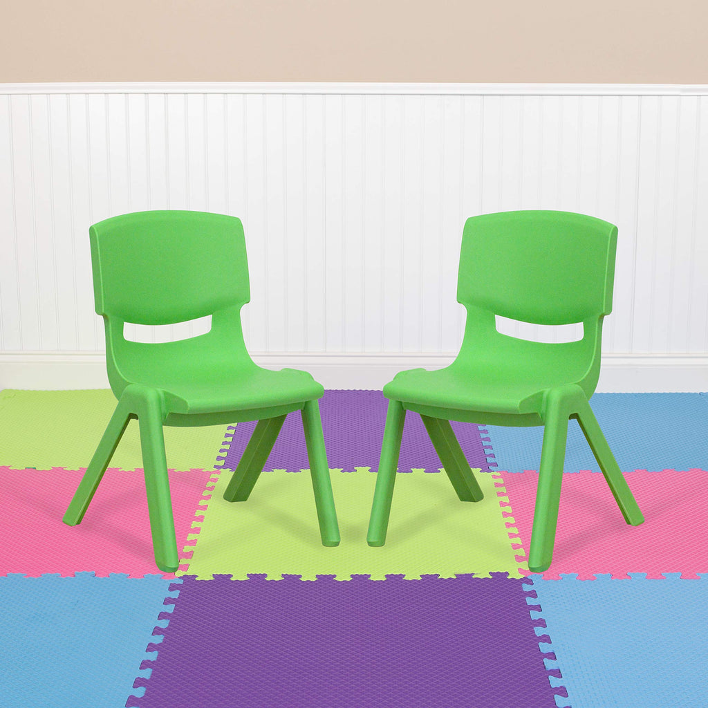 Emma + Oliver Green Plastic Stackable School Chair, 10.5" Seat, 2-pack, 12.5"W x 14"D x 20"H