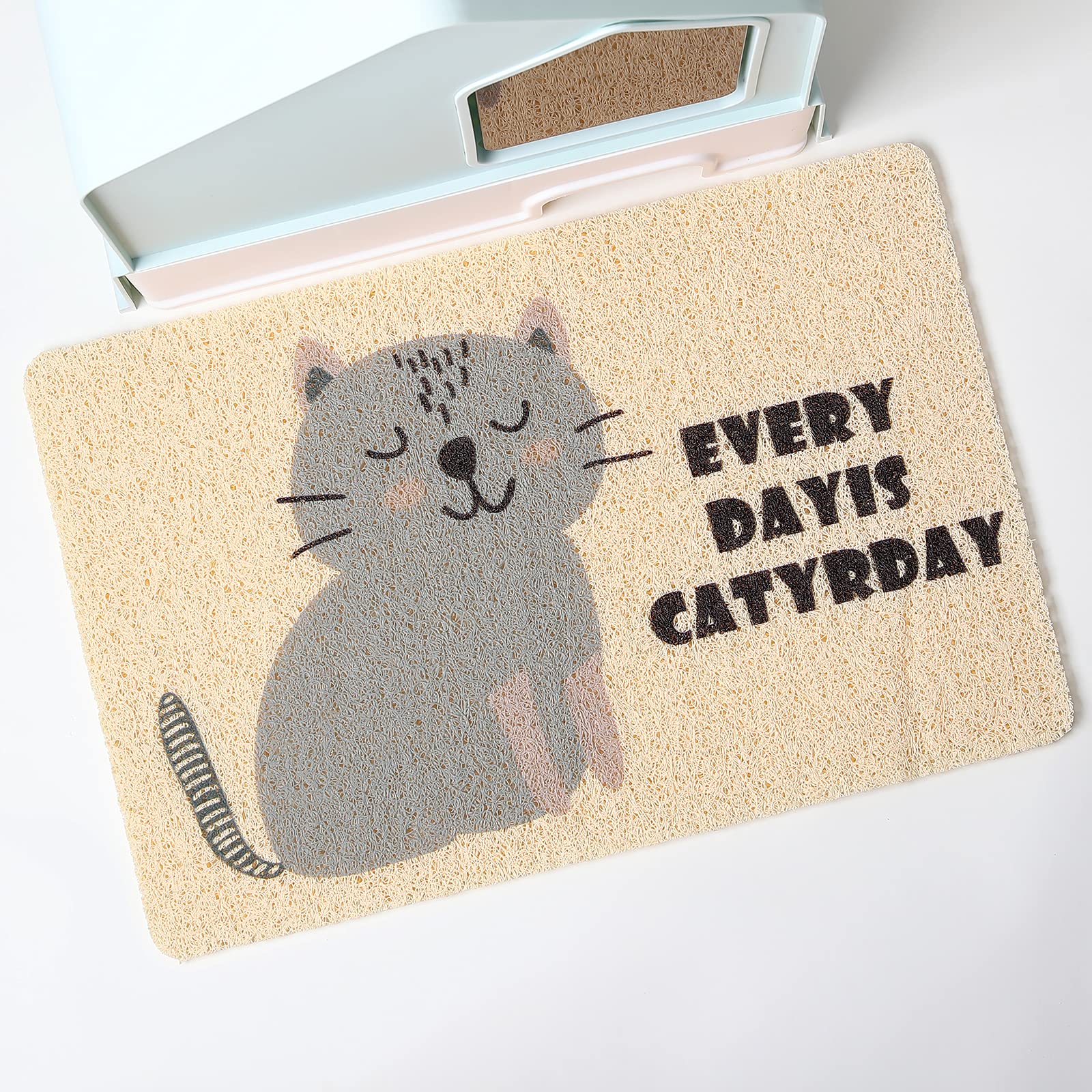 Cat Litter Mat Trap, Pet Food Catching Placemat, Super Cute Easy to Clean 24"×16" Large Durable for Cats and Dogs - Everyday is Catyrday