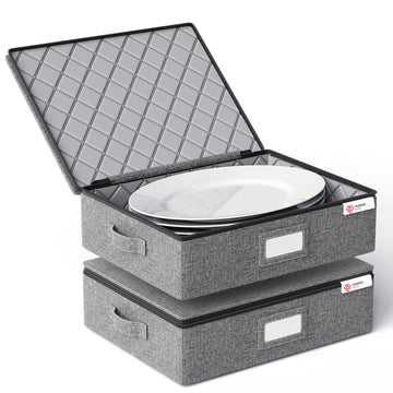 YearningHome China Storage Containers Hard Shell Box for Moving Dishes, Plate, Wine and Glasses, Dinnerware, Mugs, Saucers Quilted Organizer Dividers for Packing China Storage 2 Pack Platter Storage