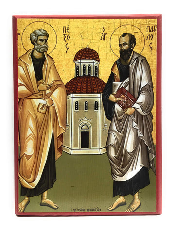 Wooden Greek Orthodox Christian Icon Saints Peter & Paul Pillars of the Church (5.5" x 7.5")