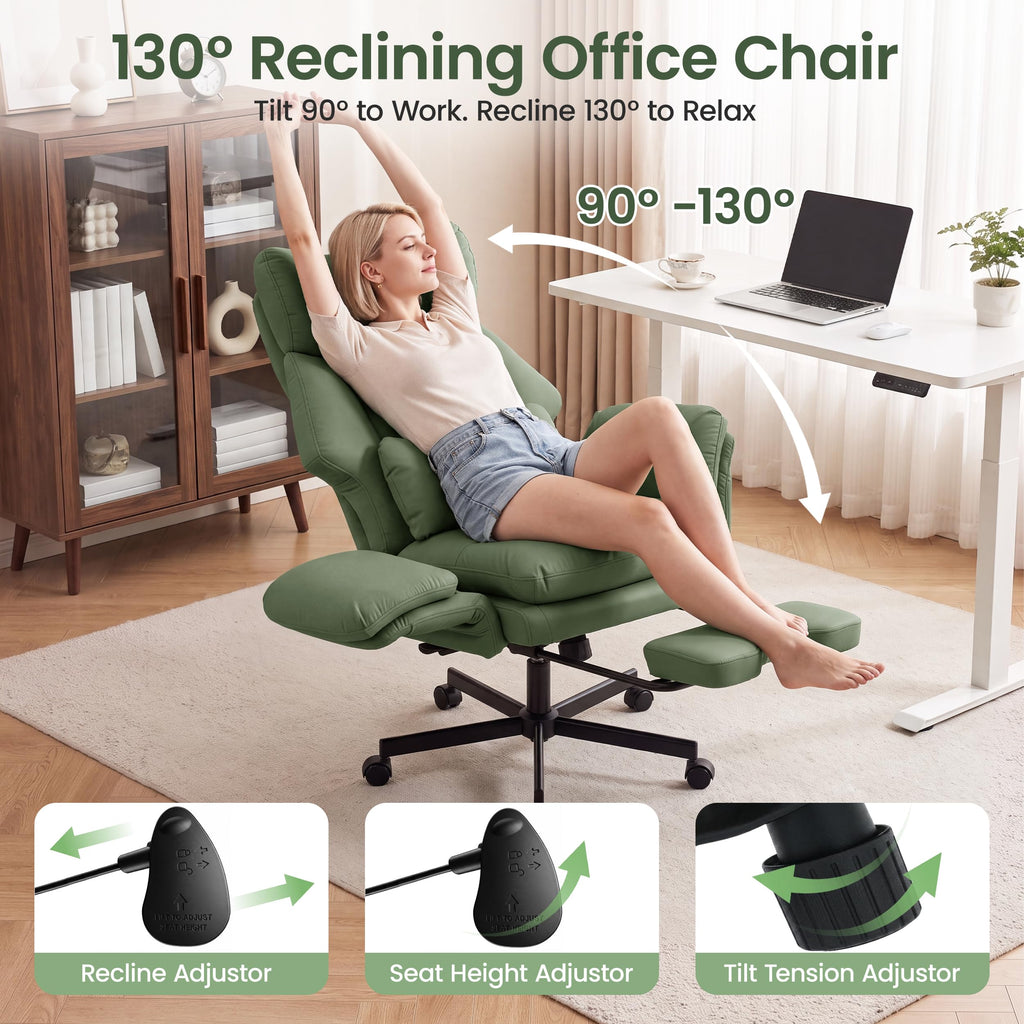 Criss Cross Chair with Footrest, Big and Tall Office Chair with Flip Arms, Pu Leather Green