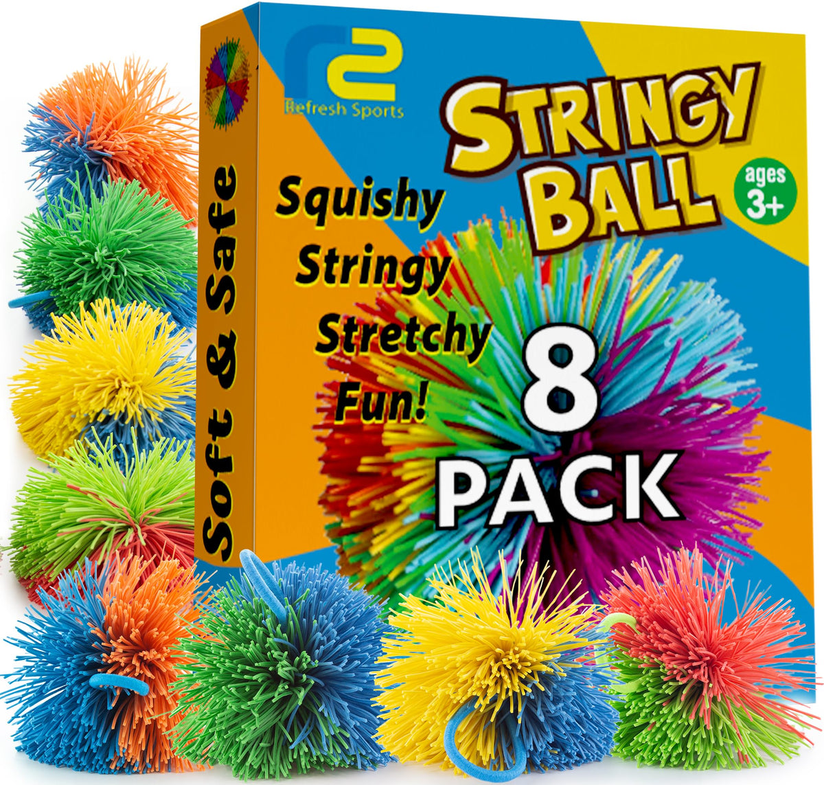 Stringy Balls & Sensory Toys 8 Pack - Fidget Toys Sensory Gifts for Kids Ages 3 4 5 6 7 8 + Year Old - Best Stress Balls Toys & Toddler Toys Gifts for Toddlers, Boys & Girls - Monkey Balls Fidget Toys