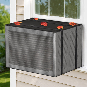 KylinLucky Mesh Window AC Cover, 420D Water-Resistant, 21.5×16×15 inch | Breathable PVC Mesh Air Conditioner Cover with Water-Resistant Oxford Top, UV Resistant, Dust Protection, Black