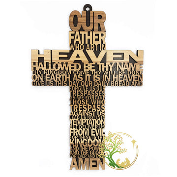 Our father prayer cross made from olive wood - Crucifix/Wall Cross Hand Crafted by Christian families in Bethlehem. A unique Religious Gift for Christmas or Any Other Christian Holiday