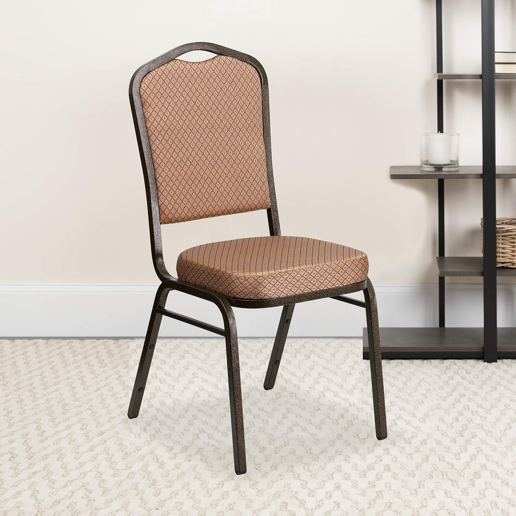 Flash Furniture Hercules Crown Back Stackable Banquet Chair, Gold, 4-pack, Set of 4, Gold Diamond Patterned Fabric/gold Vein Frame
