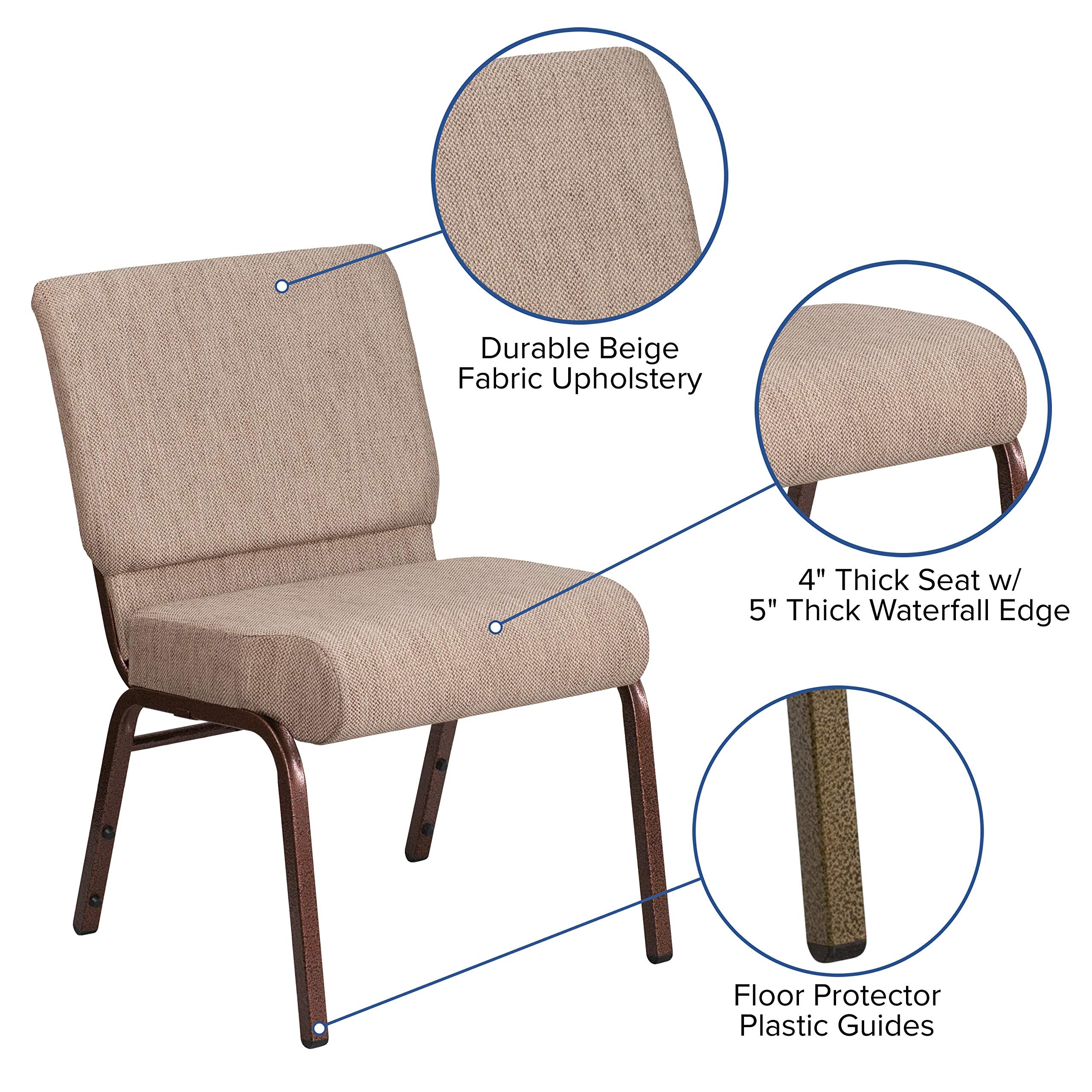 Flash Furniture 4 Pk. Hercules Series 21''w Stacking Church Chair in Beige Fabric - Gold Vein Frame, Set of 4, Beige Fabric/gold Vein Frame