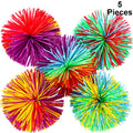 Leinuosen 5 Pieces Stringy Balls - Sensory Fidget Stress Balls, Soft Rainbow Pom Bouncy, Stuffers Party Favors Birthday Gifts Multicolor (2.75 Inch)