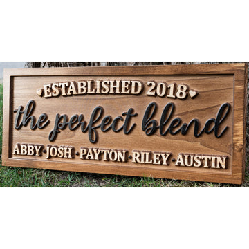 Carved Wood Personalized Perfect Blended Family Name Sign, Established Date