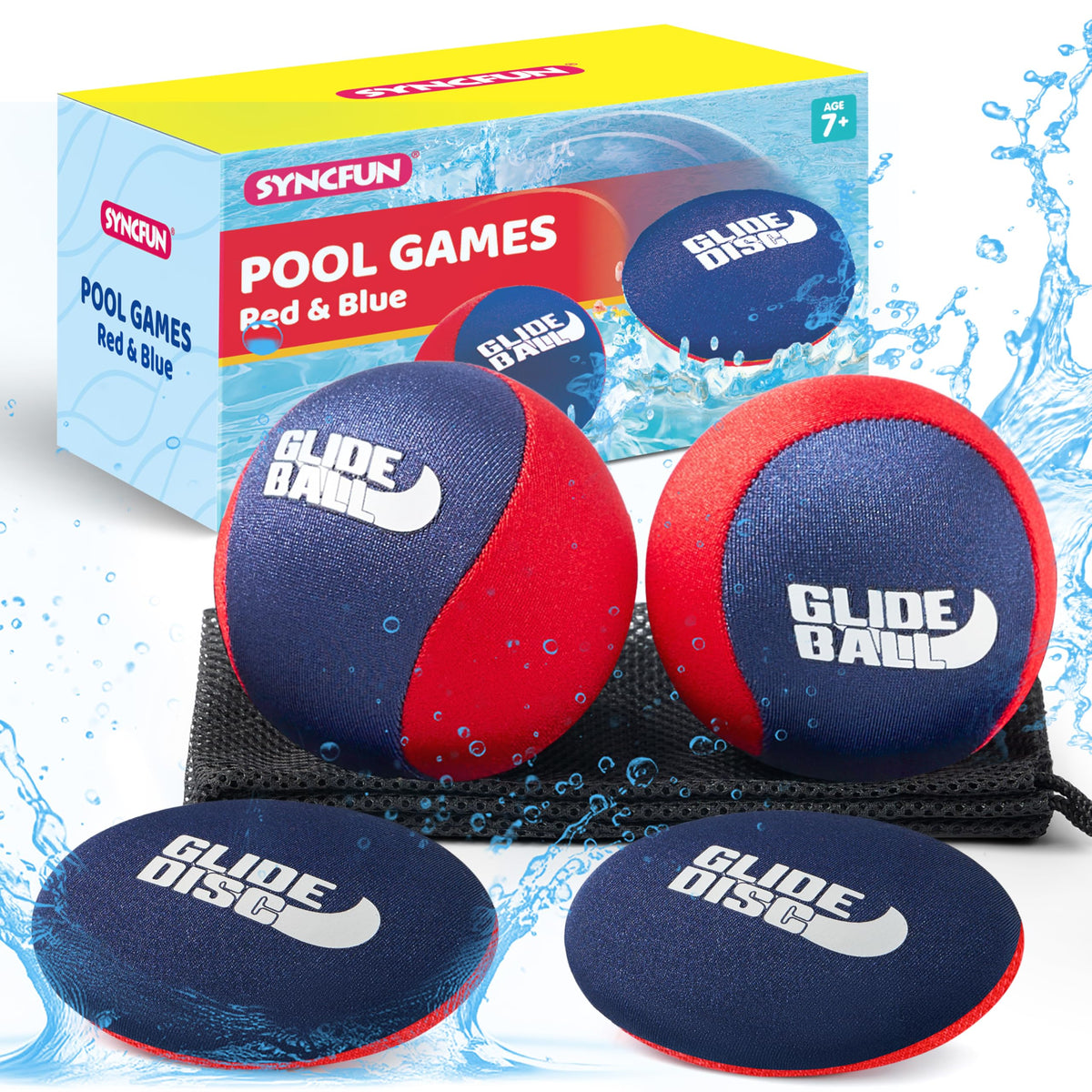 SYNCFUN 4 Pcs Skip Water Balls,Splash Water Bouncing Balls with Mesh Bag, Beach Toys for Kids, Pool Toys for Friends and Family, Fly Swimming Game Adults, Boys,Teens, Great for All Ages