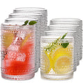 Vintage Hobnail Drinking Glasses Set of 8, 15 oz Highball Glasses & 12 oz Cocktail Glasses, Drinkware Kitchen Glasses for Cocktail, Iced Coffee, Beer, Ice Tea, Wine, Whiskey, Water