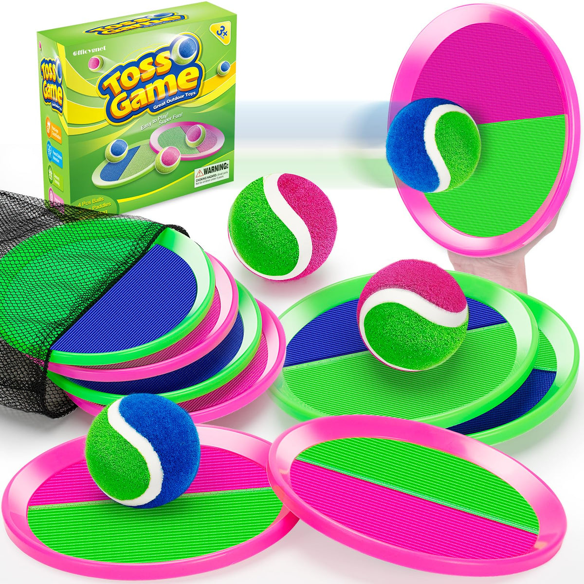Officygnet Ball Catch Game, Kids Toss Game for Ages 3 4 5 6 7 8-12 Year Old Boy Girl, Catching Ball Set with 4 Paddles for Outdoor Toys/Yard Games/Beach Toys/Pool Toys for Kids Easter Birthday Gifts