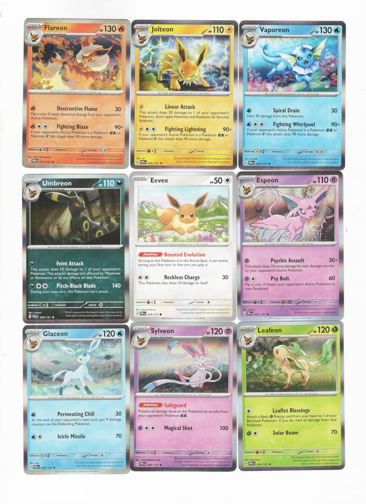 Umbreon Sylveon Espeon - Prismatic Evolutions Eevee 9 Card Lot Jolteon Flareon Vaporeon – 059/13