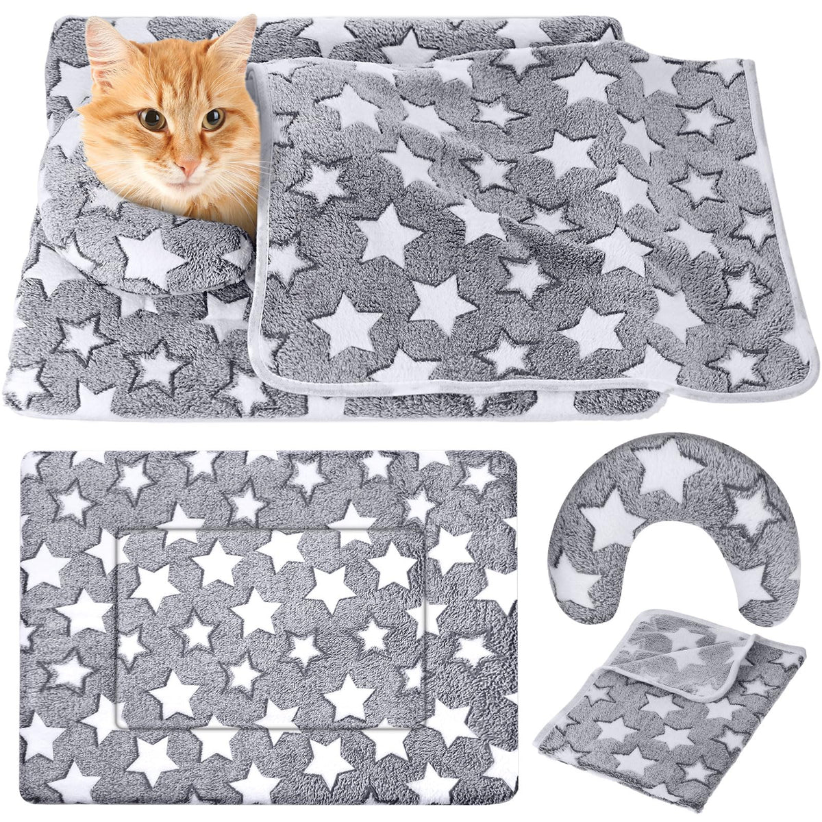 Namalu Pet Bed Mats with Puppy Dog Blankets and Pillows for Cats Puppy Bed Warm Sleep Mat Fleece Blanket Fluffy Pet Calming Toy Half Donut U Shaped Neck Pillow for Small Dogs and Cats