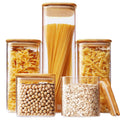 HomArtist Square Glass Jars with Bamboo Lids [Muti Size Set of 5], Glass Canisters with Airtight Lids, Glass Food Storage Containers for Pasta, Cereal, Flour, Sugar, Best for Kitchen & Pantry
