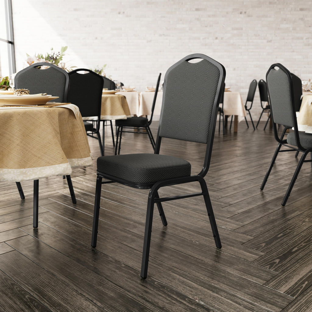 Flash Furniture Hercules Crown Back Stackable Banquet Chair, Black, 4-pack, Set of 4, Black Dot Patterned Fabric/black Frame