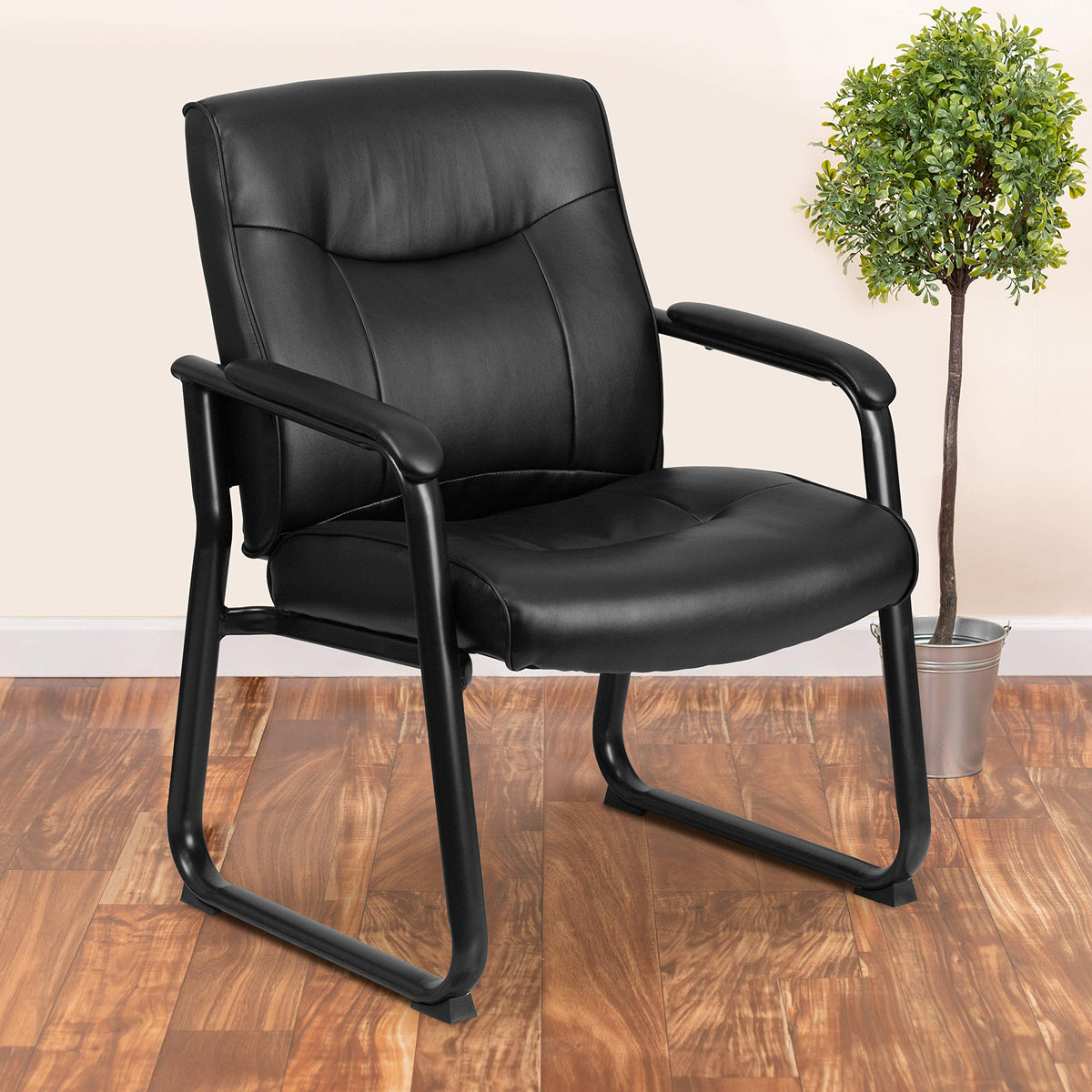 Flash Furniture Hercules Leathersoft Reception Side Chair, Black, Set of 1