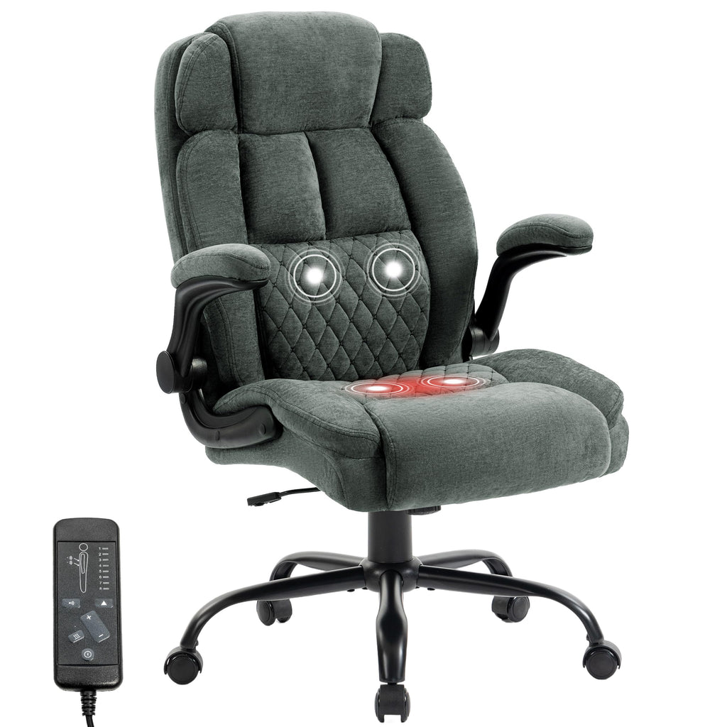 Massage Office Chair,500lbs Ergonomic Rocking Executive Desk Chairs with 4 Points Vibration&heat,padded Flipup Armrests for Big and Tall Office