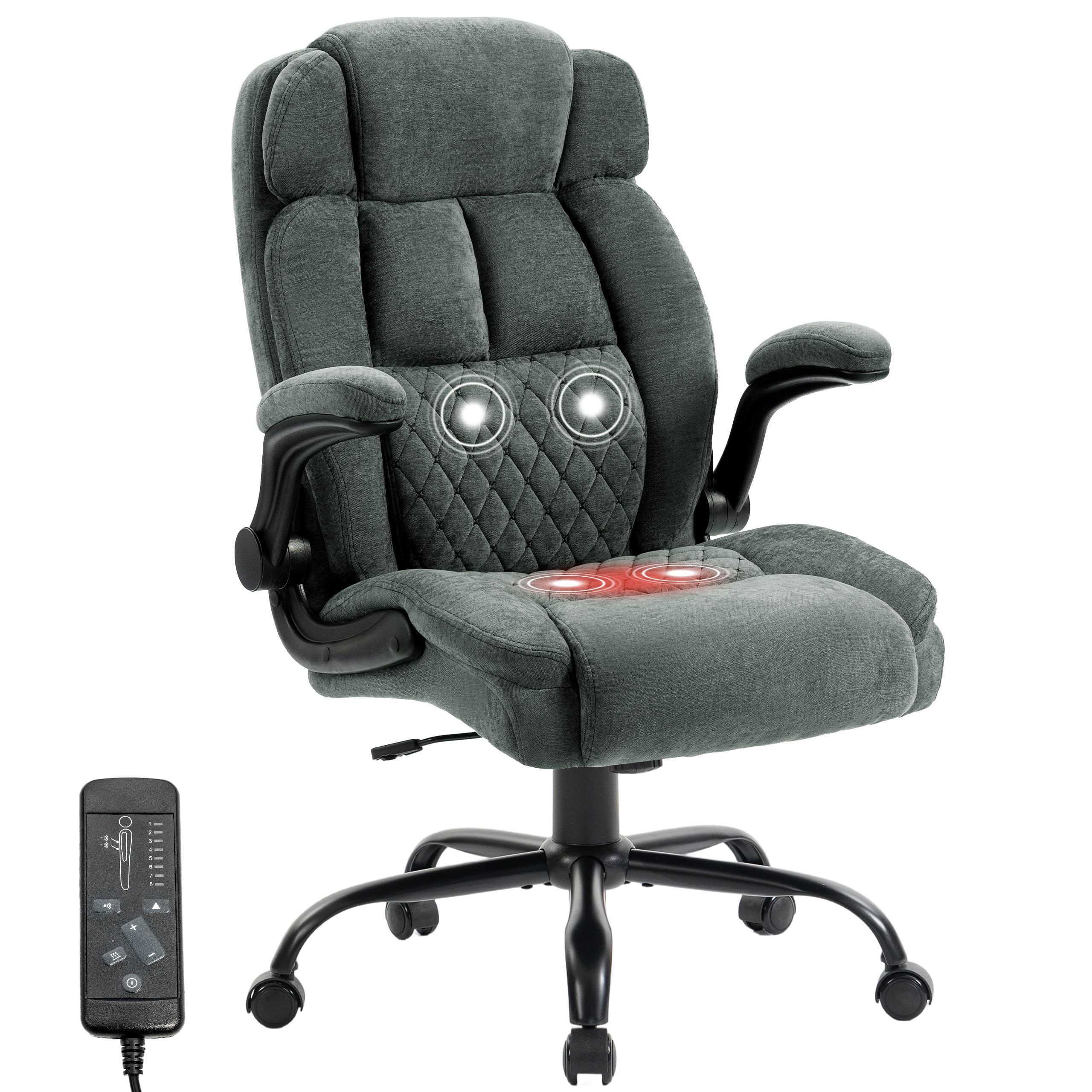 Massage Office Chair,500lbs Ergonomic Rocking Executive Desk Chairs with 4 Points Vibration&heat,padded Flipup Armrests for Big and Tall Office
