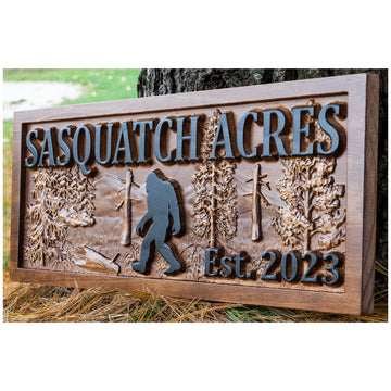 Personalized Sasquatch Wood Name Sign, Cabin Man Cave Decor, Bigfoot Yeti