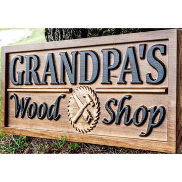 3D Wood Carved Custom Wood Shop Workshop Name Sign, Gifts For Him