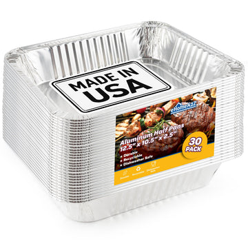 EHOMEA2Z 9x13 Disposable Aluminum Pans (30 Pack) – Made in USA Half Size Steam Table Pans, 13x9 Foil Baking Trays for Lasagna, Casseroles, Catering, Parties, BBQ, Crawfish Trays
