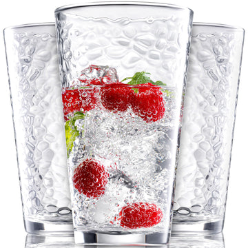 Le'raze Set of 10 Hammered Glass Cups, Clear Heavy Base Drinking Glasses