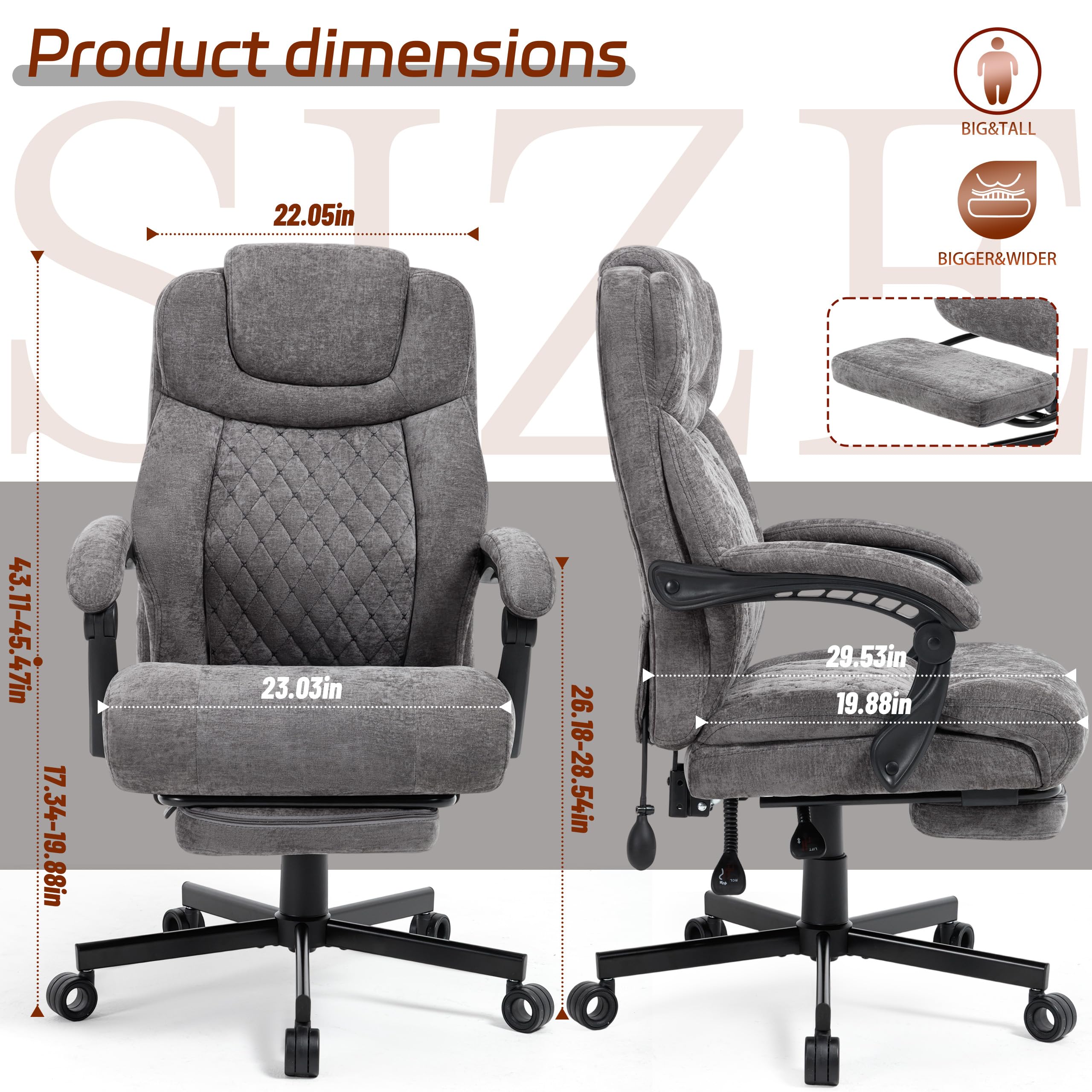 Massage Office Chair, 500lbs Ergonomic Rocking Executive Desk Chairs with 4 Points Vibration&heat,padded Flip-up Armrests for Big and Tall