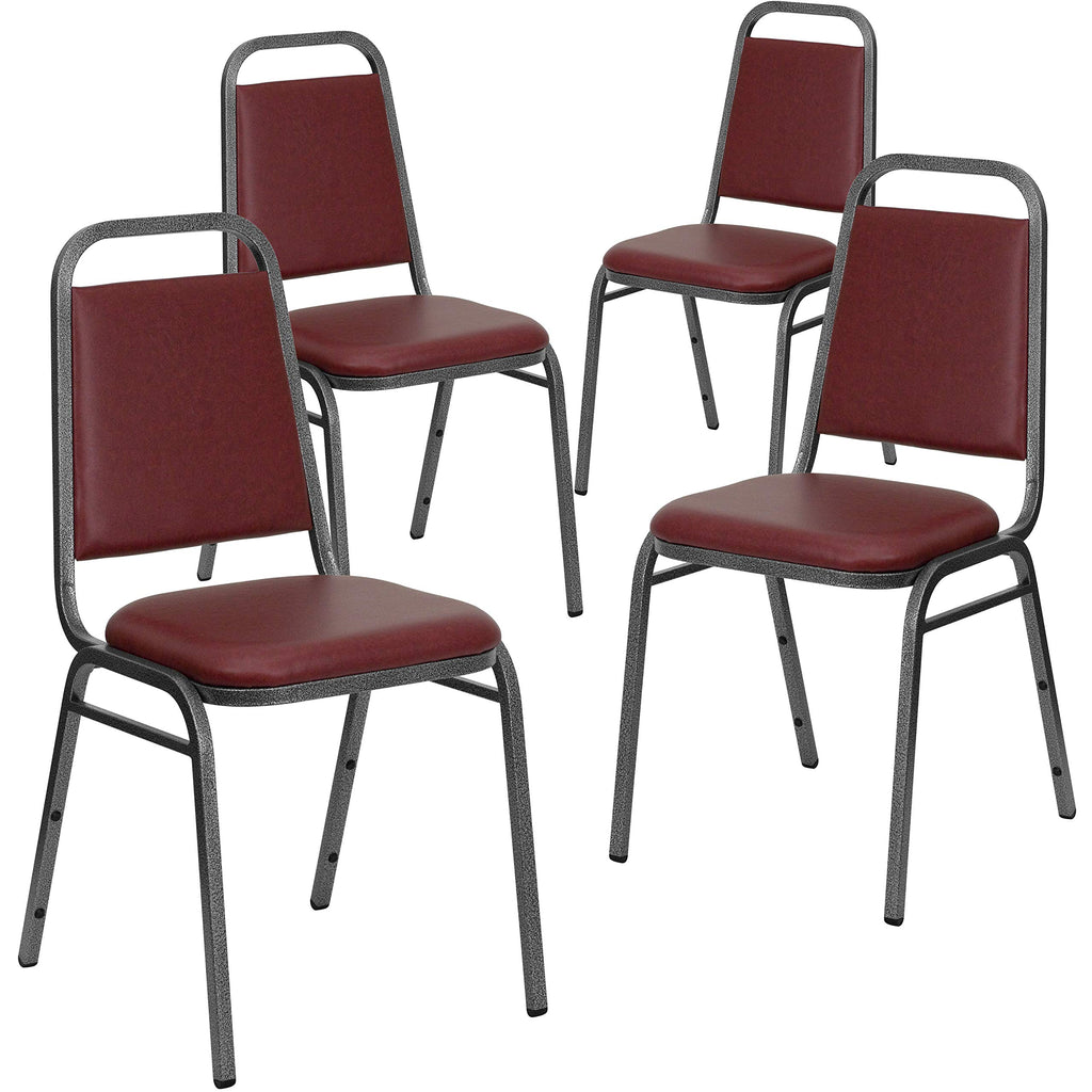 Flash Furniture Hercules Vinyl Banquet Chair, Burgundy, 4-pack, Set of 4, Burgundy Vinyl/silver Vein Frame