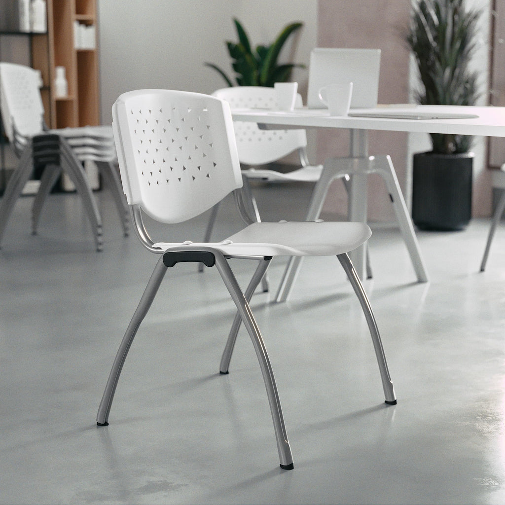 Flash Furniture Hercules -5 Pack 880 Lb. Capacity White Plastic Stack Chair | Comfortable Seating with Durable Design, Set of 5