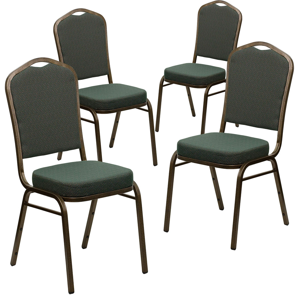 Flash Furniture Hercules Crown Back Stackable Banquet Chair, Green, 4-pack, Set of 4, Green Patterned Fabric/gold Vein Frame