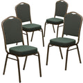 Flash Furniture Hercules Crown Back Stackable Banquet Chair, Green, 4-pack, Set of 4, Green Patterned Fabric/gold Vein Frame