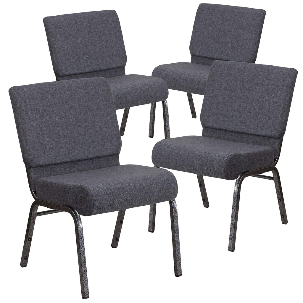 Emma + Oliver Dark Gray 21" W Stacking Church Chair, 4-pack, 21.25"W x 25"D x 33"H, Dark Gray Fabric/silver Vein Frame