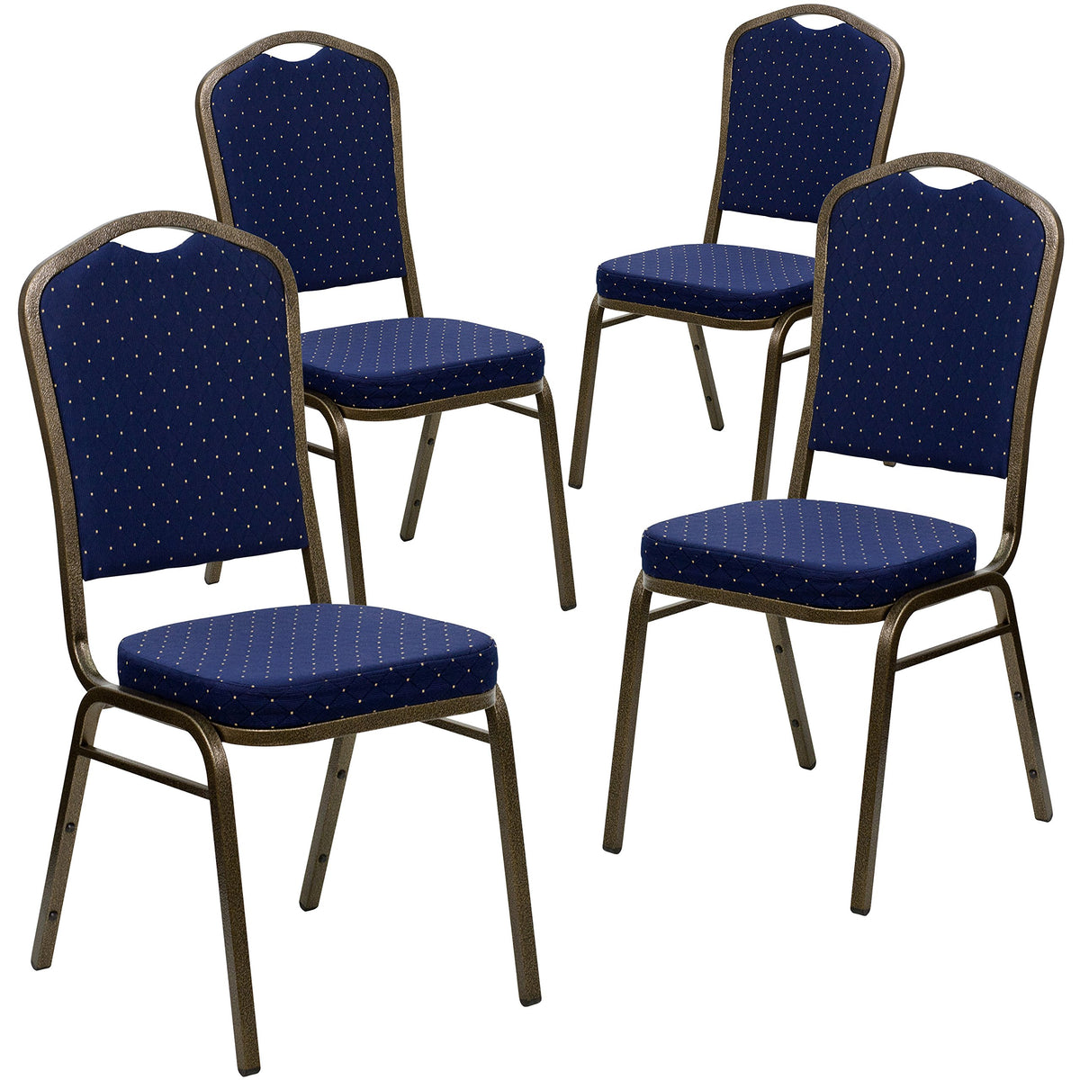 Flash Furniture Hercules Fabric Crown Back Banquet Chair, Navy Blue, 4-pack, Set of 4, Navy Blue Dot Patterned Fabric/gold Vein Frame