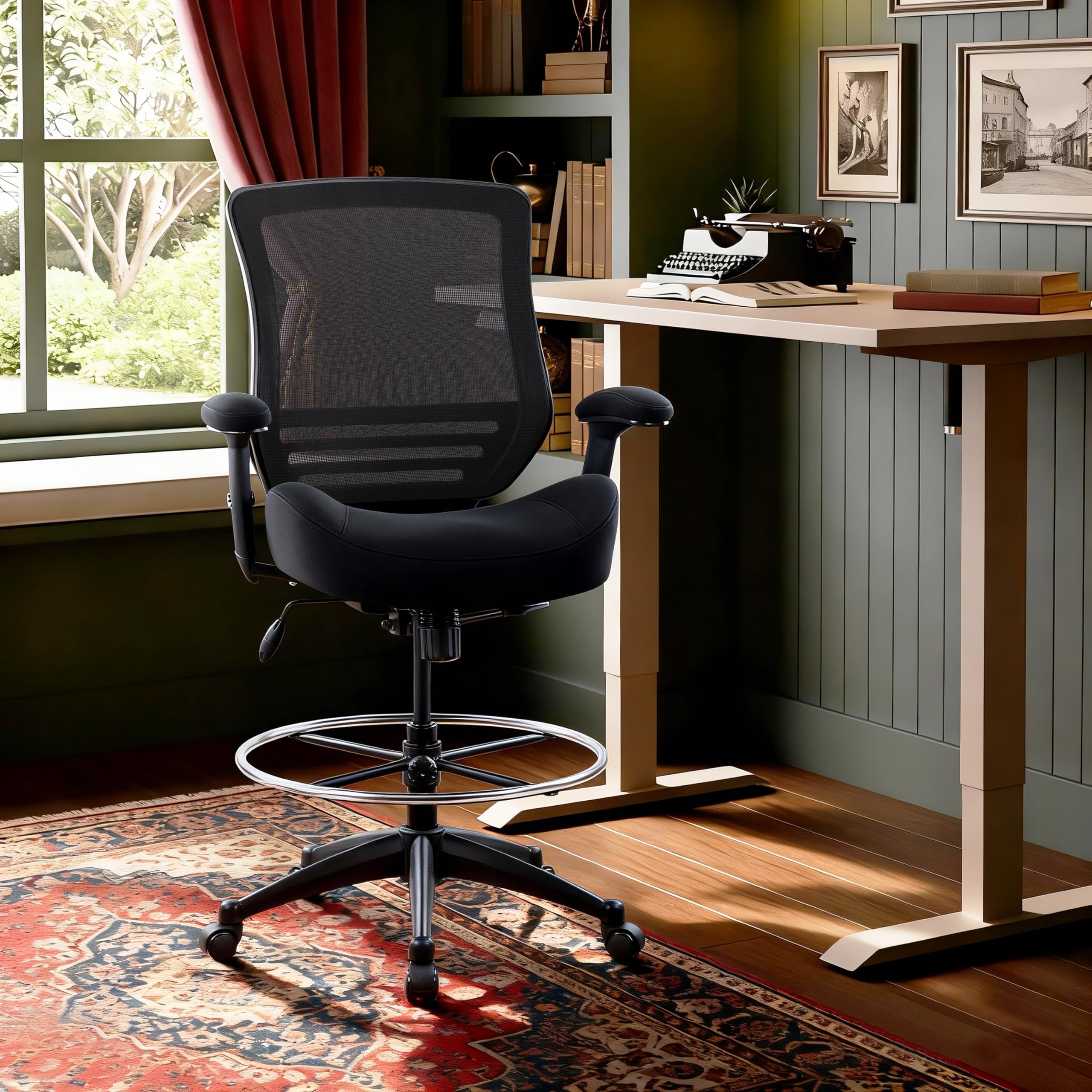 Boliss 400lbs Mid Back Mesh Ergonomic Drafting Office Chair, 19.9D x 26.7W x 41.1H Inch, Black
