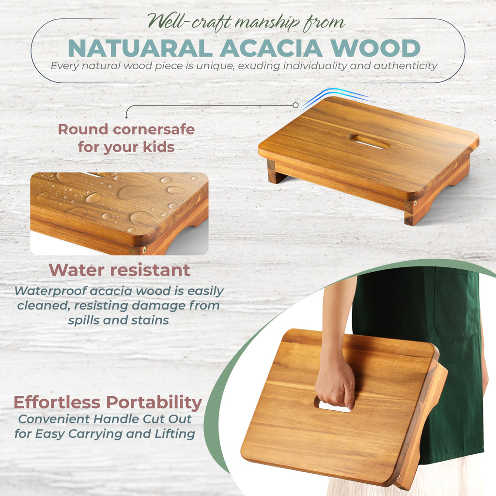 Fanatu Wooden Step Stool, 3.5'' One Step Stool for Adults, Wooden Bedside Step with 550 Lbs Load Capacity, Heavy Duty/portable/nonslip/durable