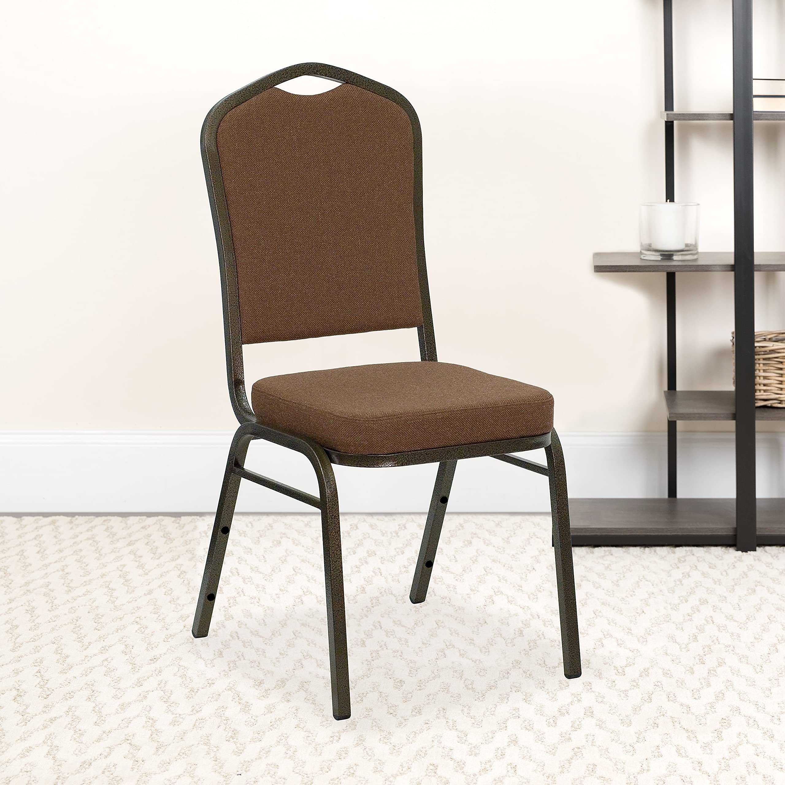 Flash Furniture Hercules Fabric Crown Back Stackable Banquet Chair, Coffee, Set of 1, Coffee Fabric/gold Vein Frame