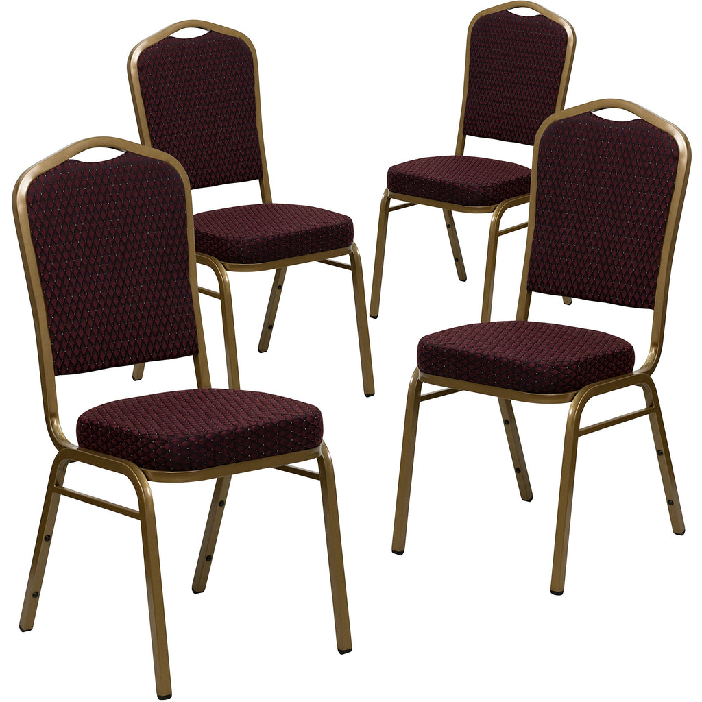 Flash Furniture Hercules Fabric Crown Back Banquet Chair, Burgundy, 4-pack, Set of 4, Burgundy Patterned Fabric/gold Frame