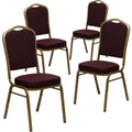 Flash Furniture Hercules Fabric Crown Back Banquet Chair, Burgundy, 4-pack, Set of 4, Burgundy Patterned Fabric/gold Frame