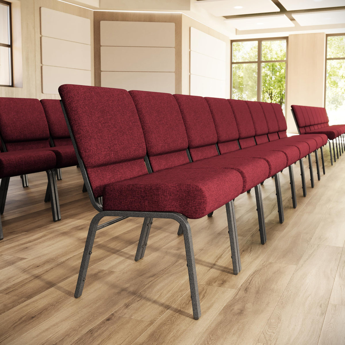 Flash Furniture Hercules Series 21''w Stacking Church Chair in Crimson Fabric - Silver Vein Frame, Set of 1, Crimson Fabric/silver Vein Frame