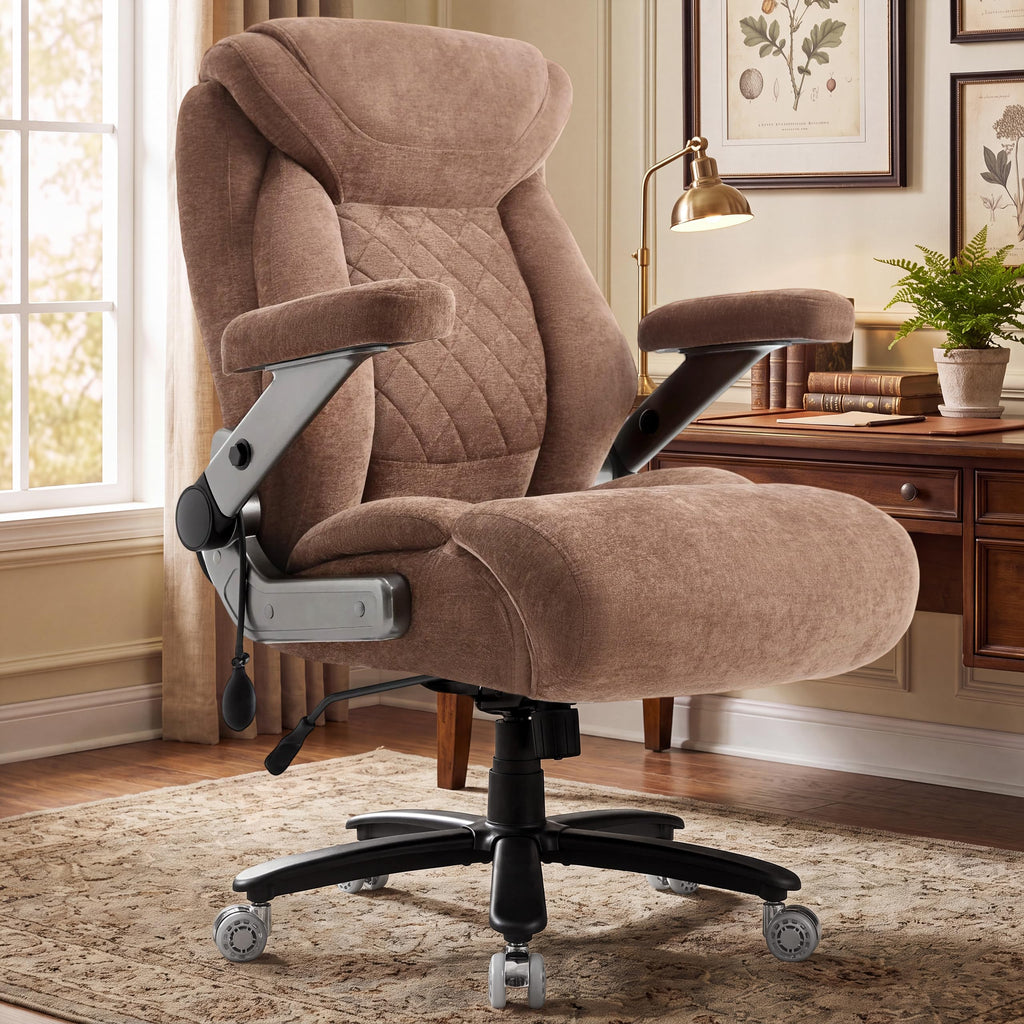 600lbs Large Big and Tall Office Chair, Heavy Duty Wide Ergonomic Gaming Office Chair with 5d Flip Arms, Comfy Fabric Executive Office Desk