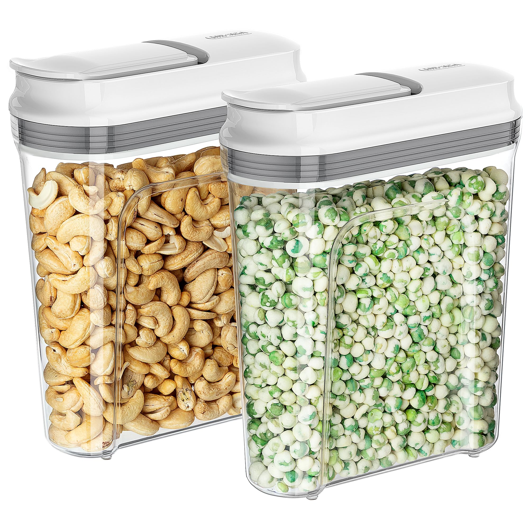 MR.SIGA Airtight Cereal Dispenser Set, Storage Containers for Dry Goods, Nuts, Beans, Snacks, BPA Free, 1.6 L / 1.69 Qt, Medium, Clear, 2 Pack