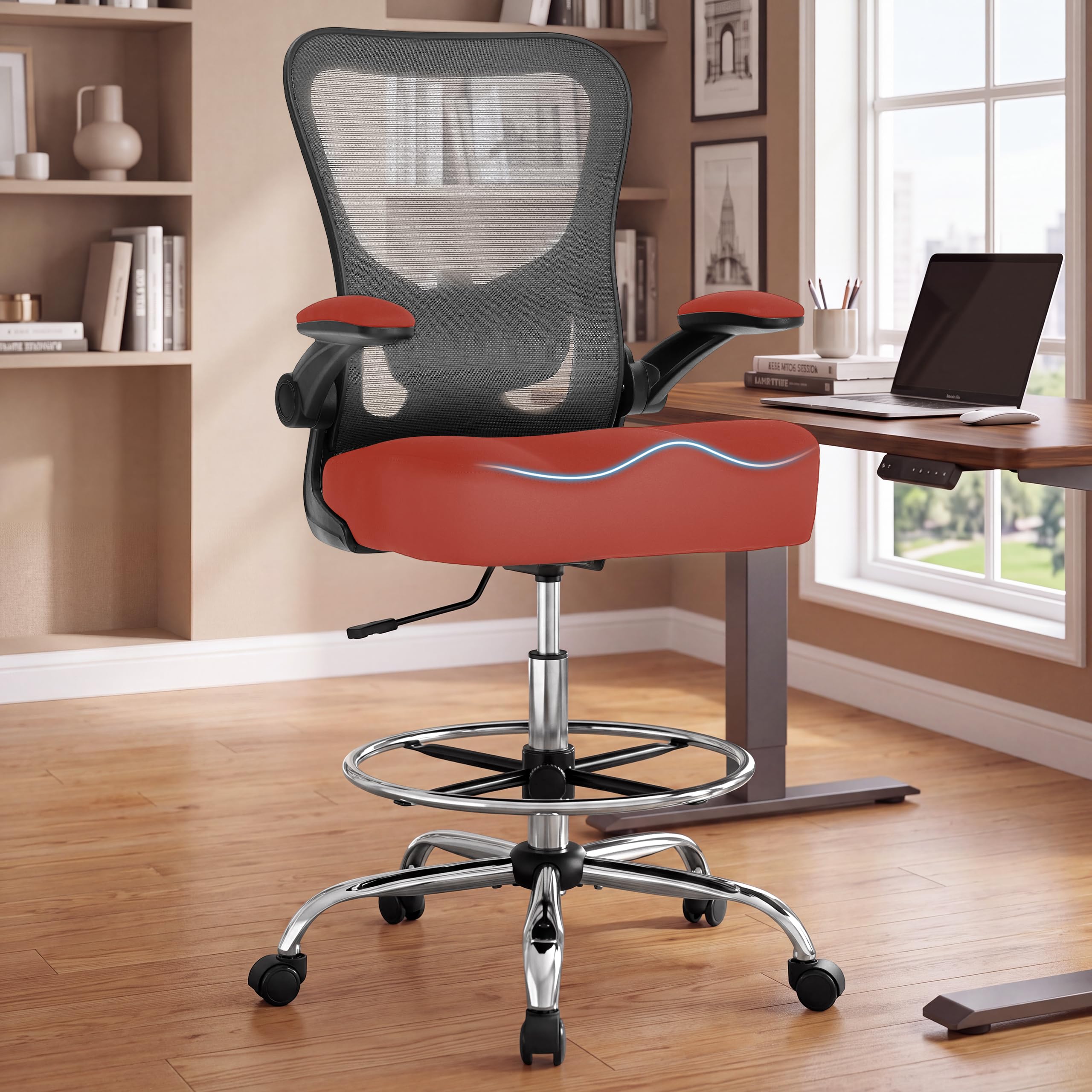 500lbs Ergonomic Drafting Chair Tall Office Chair for Counter Height or Standing Desk, Executive High Office Chairs with W-shaped Thick Seat