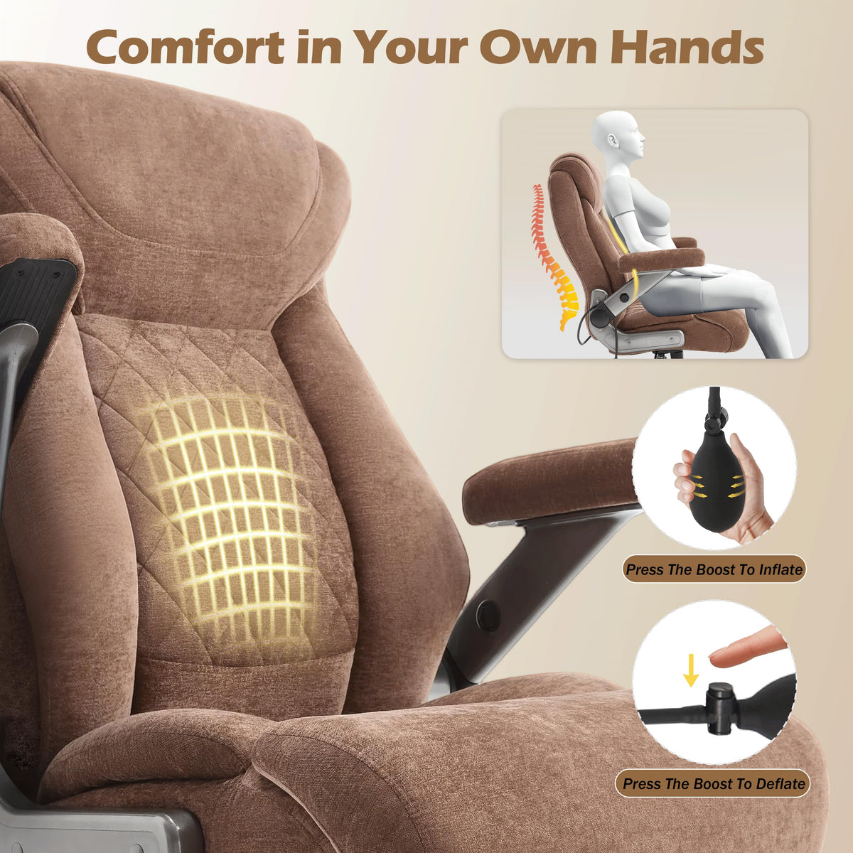 600lbs Large Big and Tall Office Chair, Heavy Duty Wide Ergonomic Gaming Office Chair with 5d Flip Arms, Comfy Fabric Executive Office Desk