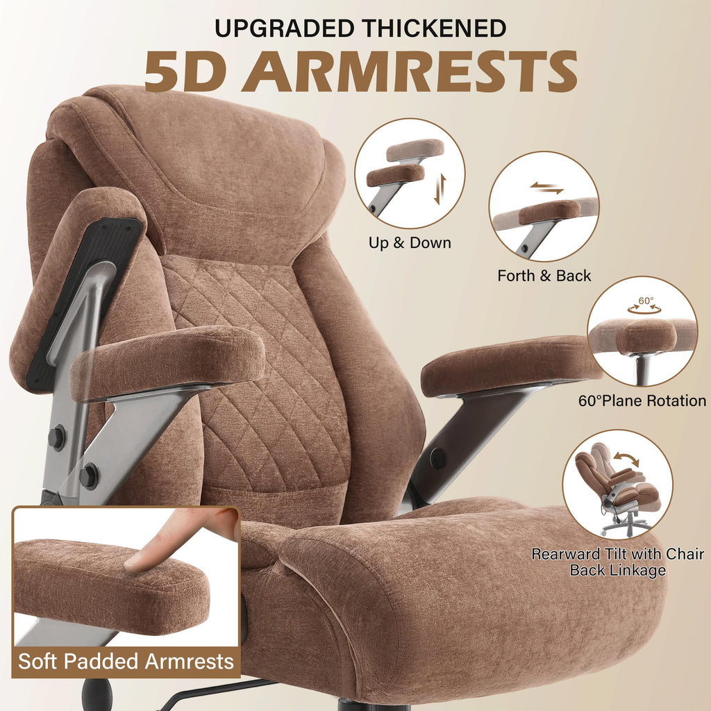 Fabric 700lbs Big and Tall Office Chair, Ergonomic Heavy Duty Executive Cloth Office Chair with 5d Flip Arms & Adjustable Lumbar Support & Dual