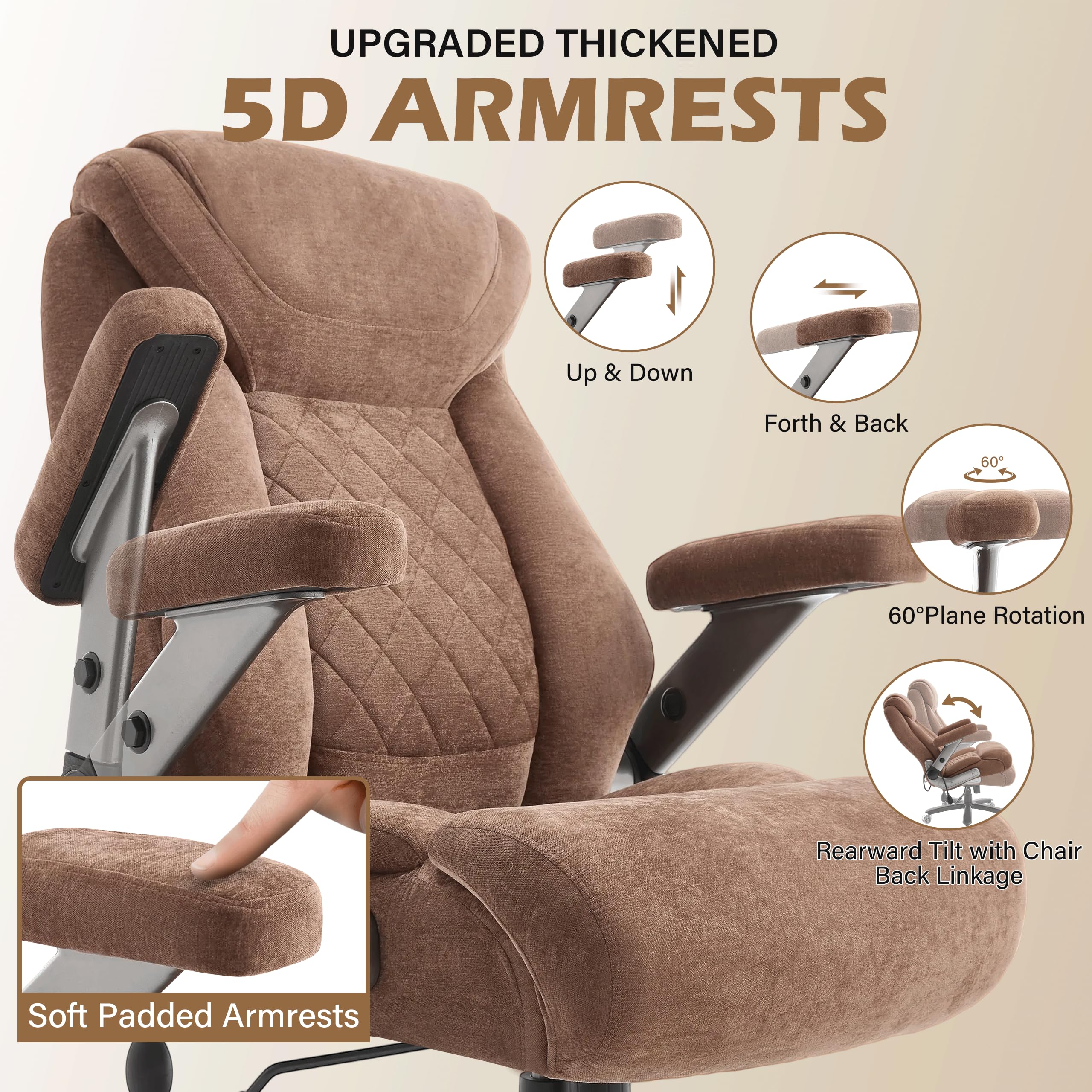 Fabric 700lbs Big and Tall Office Chair, Ergonomic Heavy Duty Executive Cloth Office Chair with 5d Flip Arms & Adjustable Lumbar Support & Dual