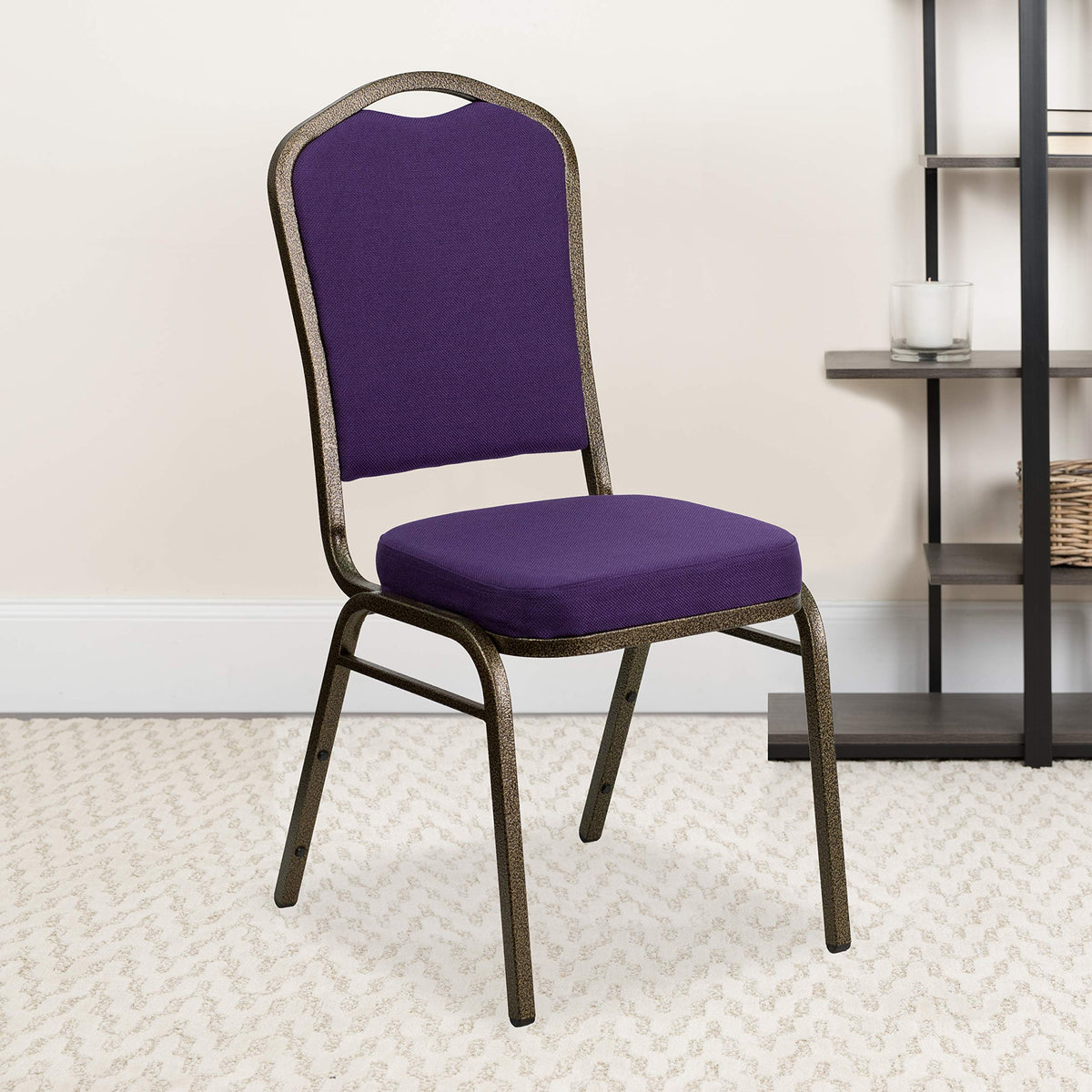 Flash Furniture Hercules Crown Back Stackable Banquet Chair, Gold, 4-pack, Set of 4, Purple Fabric/gold Vein Frame
